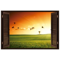 Vinilos decorativos ventana aves al atardecer 3d